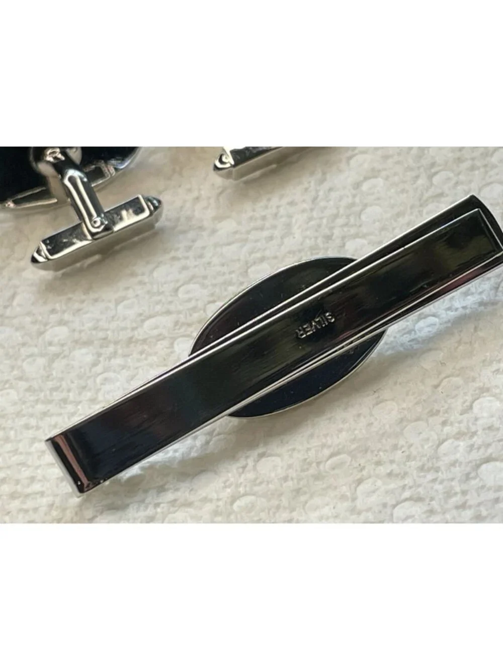 Vintage Japanese Silver Pearl Cufflinks Tie Clip Set Mother of Pearl Akoya Mid C